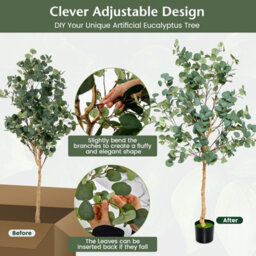 Costway 165Cm Artificial Eucalyptus Tree Fake Decorative Houseplant With Plastic Pot - thumbnail 7