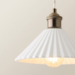 Valuelights Burford White Ceramic Ribbed Ceiling Pendant Light And Bulb - thumbnail 4