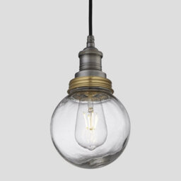 Industville Brooklyn Outdoor & Bathroom Pendant, Pewter Holder, Brass Ring, Globe Glass
