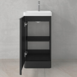 FNX Bathrooms Bathroom Cloakroom Vanity Unit Compact Basin Sink Black 400mm Soft Close Cabinet - Matte Black Handle - thumbnail 2