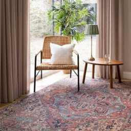 Loomed Distressed Red Multicolour Persian Style Washable Non Slip Rug 120X170Cm - thumbnail 2