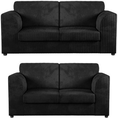 Jumbo Cord Full Back 3+2 Seater Sofa Set Black