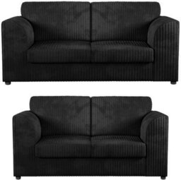 Jumbo Cord Full Back 3+2 Seater Sofa Set Black