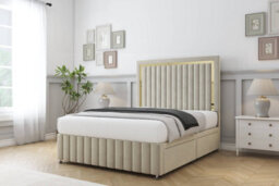 "Comfort Boston Gold Cream Plush Divan Bed Set 2 Drawers Right Side - 26"" Strutted & 12"" Footboard 5' King" - thumbnail 1