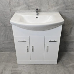 Hydros Vanity Unit 750mm White With Ceramic Basin Bathroom Storage Sink Chrome Handles