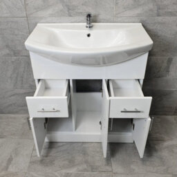 Hydros Vanity Unit 750mm White With Ceramic Basin Bathroom Storage Sink Chrome Handles - thumbnail 2