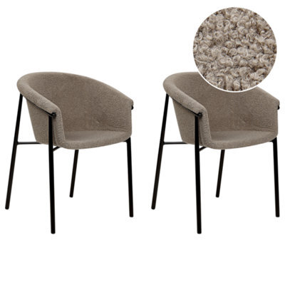 Beliani Set Of 2 Dining Chairs Ames Boucle Taupe - image 1