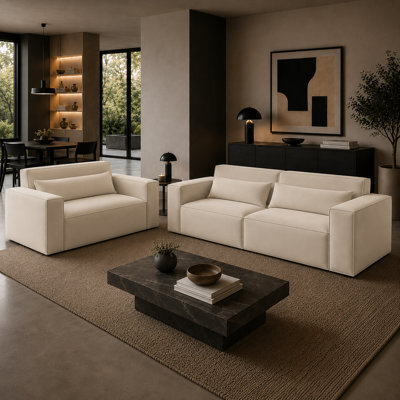 Luxury Sloane Velvet Sofa - Cream 3 Plus 2 Set