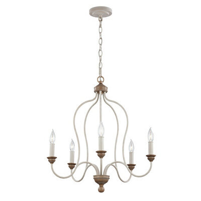 Elegant 5-Bulb Chandelier Pendant Light In Beachwood Finish With Led E14 Bulbs