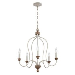 Elegant 5-Bulb Chandelier Pendant Light In Beachwood Finish With Led E14 Bulbs