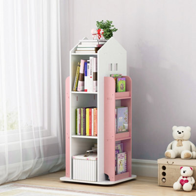 Living And Home Pink Freestanding Rotating House Shaped Kids' Bookshelf Children Bookcase - image 1