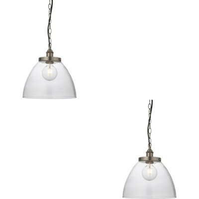 Loops 2 Pack Hanging Ceiling Pendant Light - Brushed Silver Paint & Clear Glass - 10W Led E27 - image 1