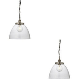 Loops 2 Pack Hanging Ceiling Pendant Light - Brushed Silver Paint & Clear Glass - 10W Led E27 - thumbnail 1