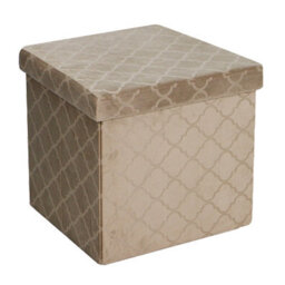 Foldable Velvet Lattice Trellis Storage Box Ottoman Cube 38Cmx38Cm For Bedroom, Living Room, Hallway - Stone - thumbnail 2