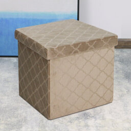 Foldable Velvet Lattice Trellis Storage Box Ottoman Cube 38Cmx38Cm For Bedroom, Living Room, Hallway - Stone - thumbnail 1