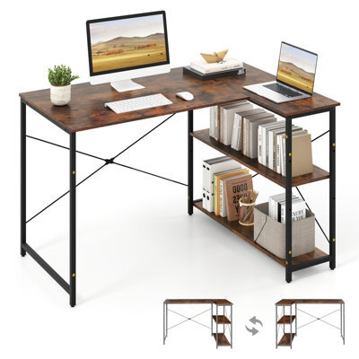 Gainoom L-Shaped Coffee Computer Desk Reversible Corner Desk W/adjustable Shelf - image 1