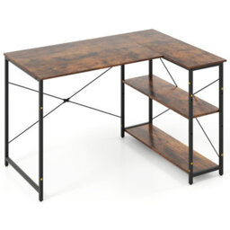 Gainoom L-Shaped Coffee Computer Desk Reversible Corner Desk W/adjustable Shelf - thumbnail 8