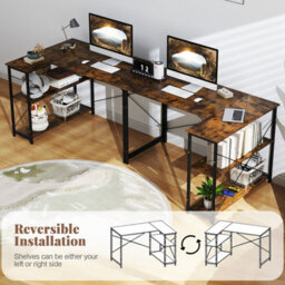 Gainoom L-Shaped Coffee Computer Desk Reversible Corner Desk W/adjustable Shelf - thumbnail 9