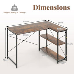 Gainoom L-Shaped Coffee Computer Desk Reversible Corner Desk W/adjustable Shelf - thumbnail 2