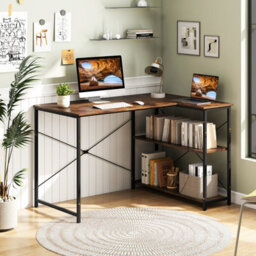 Gainoom L-Shaped Coffee Computer Desk Reversible Corner Desk W/adjustable Shelf - thumbnail 3