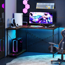 Gainoom L-Shaped Coffee Computer Desk Reversible Corner Desk W/adjustable Shelf - thumbnail 7