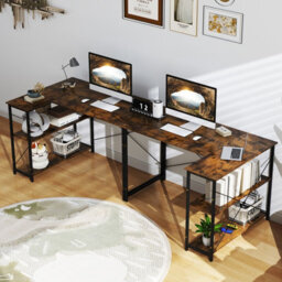 Gainoom L-Shaped Coffee Computer Desk Reversible Corner Desk W/adjustable Shelf - thumbnail 4