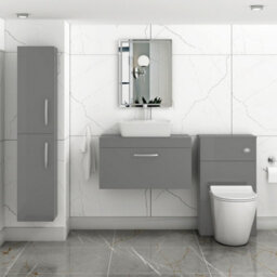 Royal Bathrooms Turin 800mm Indigo Grey Gloss 1-Drawer Wall Hung Unit & 370mm Square Countertop Basin - thumbnail 2