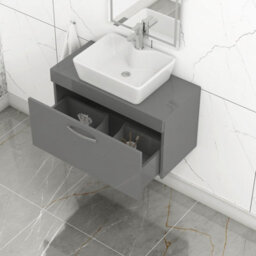 Royal Bathrooms Turin 800mm Indigo Grey Gloss 1-Drawer Wall Hung Unit & 370mm Square Countertop Basin