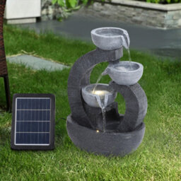 Thehotsale Outdoor Solar Powered 3 Bowls Water Fountain Rockery Decor With Warm Light, Perfect For Garden And Yard - thumbnail 1