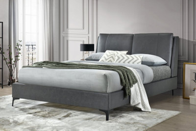 Save On Goods UK 4Ft6 Double Faux Leather Upholstered Grey Pillow Back Padded Bed Frame - image 1