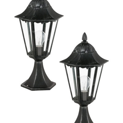 Stylish 2 Pack Ip44 Outdoor Pedestal Lights In Black & Silver Patina - image 1