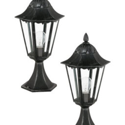 Stylish 2 Pack Ip44 Outdoor Pedestal Lights In Black & Silver Patina