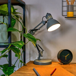 Valuelights Monda Retro Designer Style Adjustable Grey Metal Bedside Desk Table Lamp - Includes 4W Led Golfball Bulb 3000K - thumbnail 2
