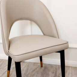 Stratus Interiors Astra Dining Chair Gold Tipped Wooden Legs Leather And Fabric - Tan Leather Pu - thumbnail 3