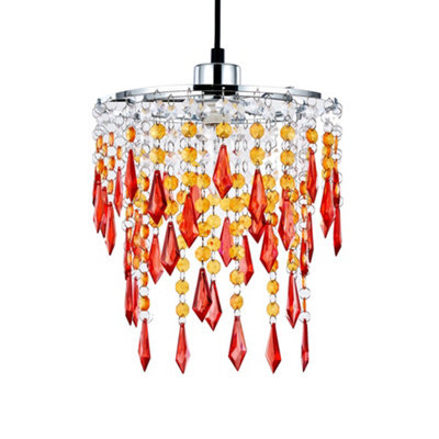 Innoteck Sunbeam Ceiling Chandelier Acrylic Light Shade With Sparkly Acrylic Droplets- Gradient Clear, Amber To Orange - image 1