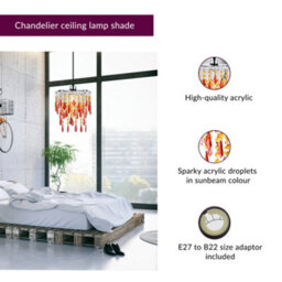 Innoteck Sunbeam Ceiling Chandelier Acrylic Light Shade With Sparkly Acrylic Droplets- Gradient Clear, Amber To Orange - thumbnail 4