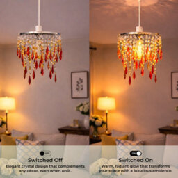 Innoteck Sunbeam Ceiling Chandelier Acrylic Light Shade With Sparkly Acrylic Droplets- Gradient Clear, Amber To Orange - thumbnail 6