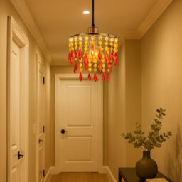 Innoteck Sunbeam Ceiling Chandelier Acrylic Light Shade With Sparkly Acrylic Droplets- Gradient Clear, Amber To Orange - thumbnail 7