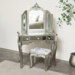 Melody Maison Ornate Mirrored 3 Drawer Dressing Table, Stool And Mirror Bedroom Furniture Set - Tiffany Range - thumbnail 2