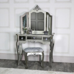 Melody Maison Ornate Mirrored 3 Drawer Dressing Table, Stool And Mirror Bedroom Furniture Set - Tiffany Range - thumbnail 1