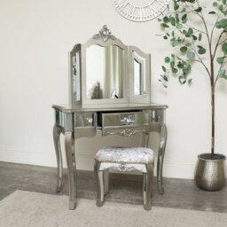 Melody Maison Ornate Mirrored 3 Drawer Dressing Table, Stool And Mirror Bedroom Furniture Set - Tiffany Range - thumbnail 3