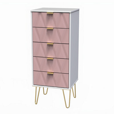 Pesaro Ready Assembled Matt Pink & White No Effect 5 Drawer Chest (H)1075mm (W)395mm (D)415mm - image 1