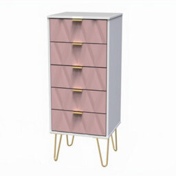 Pesaro Ready Assembled Matt Pink & White No Effect 5 Drawer Chest (H)1075mm (W)395mm (D)415mm - thumbnail 1