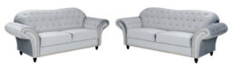 Lyon Chesterfield Style French Velvet Silver Fabric 3 + 2 Seater Sofa - thumbnail 1