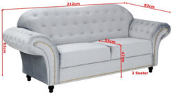 Lyon Chesterfield Style French Velvet Silver Fabric 3 + 2 Seater Sofa - thumbnail 4