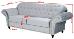 Lyon Chesterfield Style French Velvet Silver Fabric 3 + 2 Seater Sofa - thumbnail 3