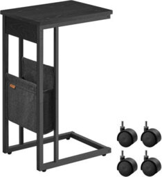 C-Shaped Side Table, Bedside Table, End Table, With Fabric Storage Bag, Adjustable Feet And Swivel Castors, Ebony Black - thumbnail 8