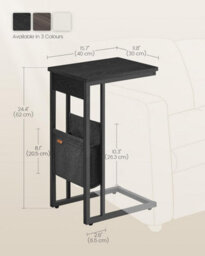 C-Shaped Side Table, Bedside Table, End Table, With Fabric Storage Bag, Adjustable Feet And Swivel Castors, Ebony Black - thumbnail 2