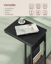 C-Shaped Side Table, Bedside Table, End Table, With Fabric Storage Bag, Adjustable Feet And Swivel Castors, Ebony Black - thumbnail 5