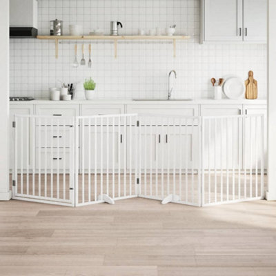 Walplus White Dog Gate With Door Foldable 4 Panels 320 Cm Poplar Wood 3 Panels + 1 Door Panel - image 1